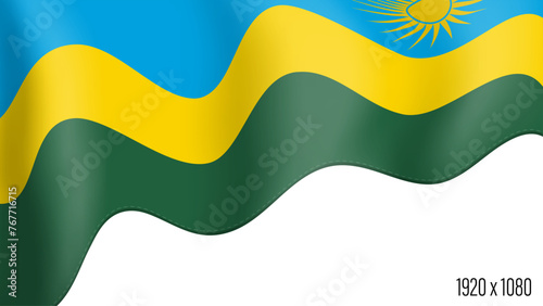 Rwanda country flag realistic independence day background. Rwanda commonwealth banner in motion waving, fluttering in wind. Festive patriotic HD format template for independence day