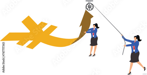 Change of direction or business decisions to repel financial crises or risks, improve or restore strong economic trends, and efforts by businesswomen to drive and change the direction of the arrow of 