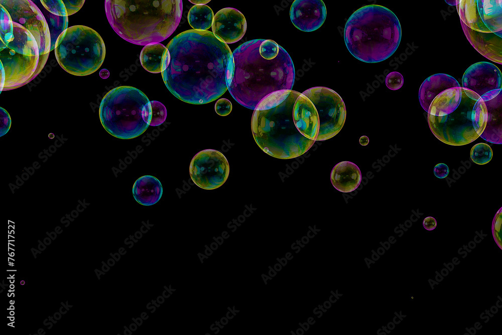 Soap bubbles top border overlay black background