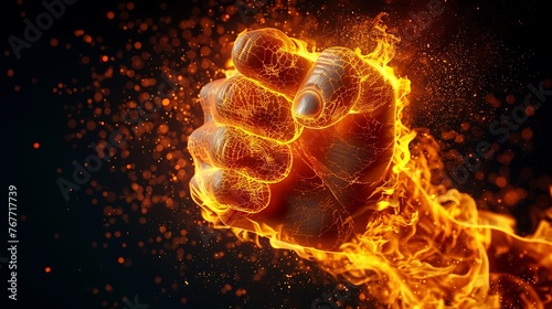 3D Illustration of Fire fist human energy concept background design AI generated