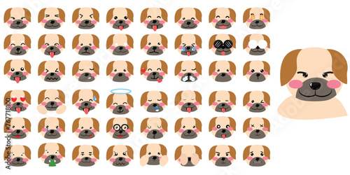 set of siberia hutsy and bulldog emoticon cute isolated on white background. animal kawaii emoticon