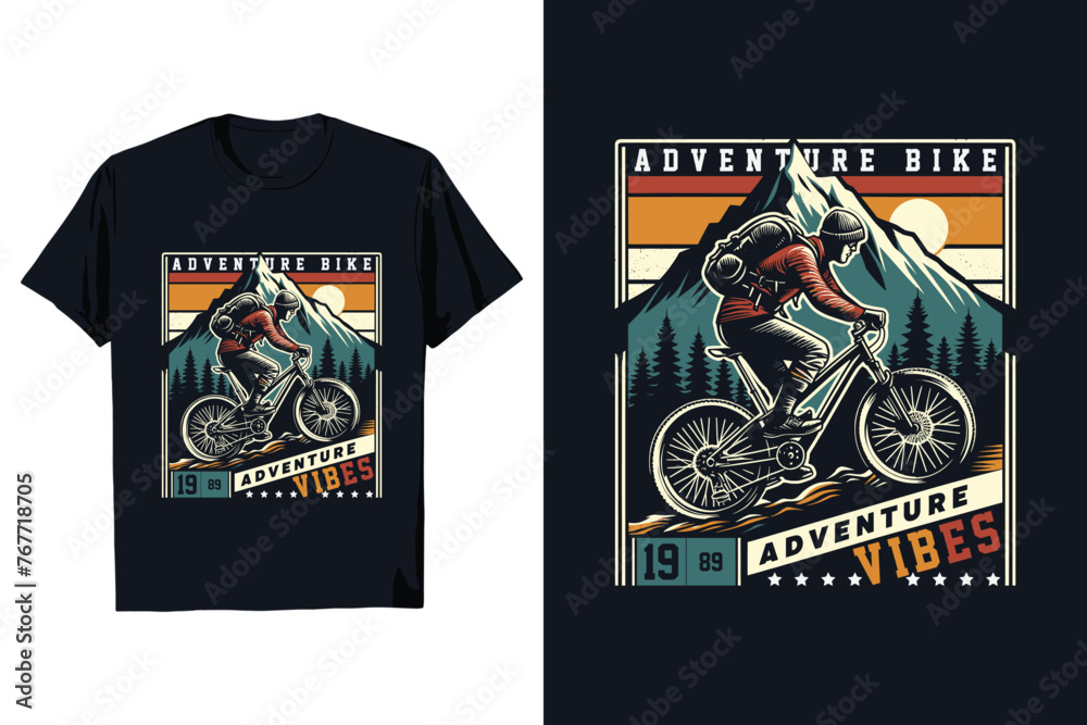 Vector Adventure Bike T-Shirt Design. Vintage Graphic tee.