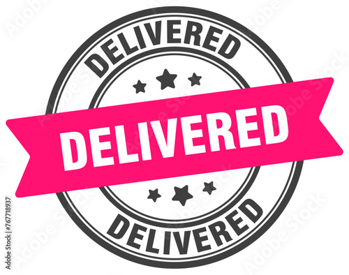 delivered stamp. delivered label on transparent background. round sign