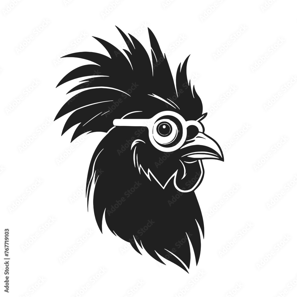 Fototapeta premium Chicken Rooster Head with sunglasses , Silhouette Mascot 