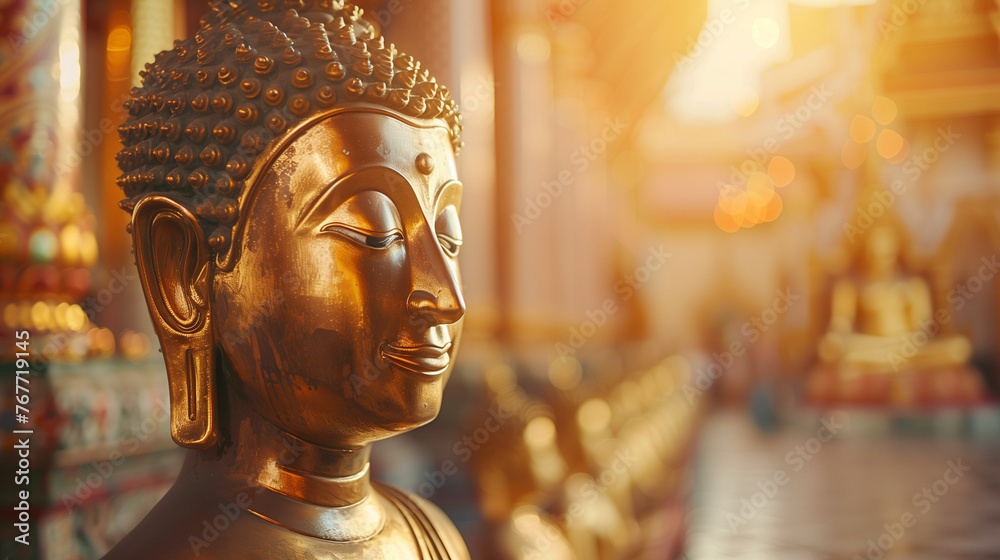 Obraz premium close-up of a golden Buddha statue,ai 
