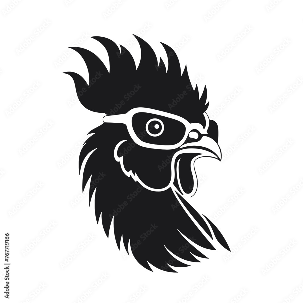 Chicken Rooster Head with sunglasses , Silhouette Mascot Chicken Rooster Head with sunglasses , Silhouette Mascot