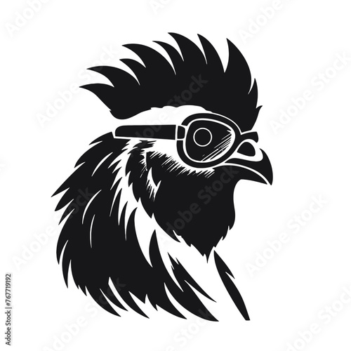 Chicken Rooster Head with  sunglasses , Silhouette   Mascot 