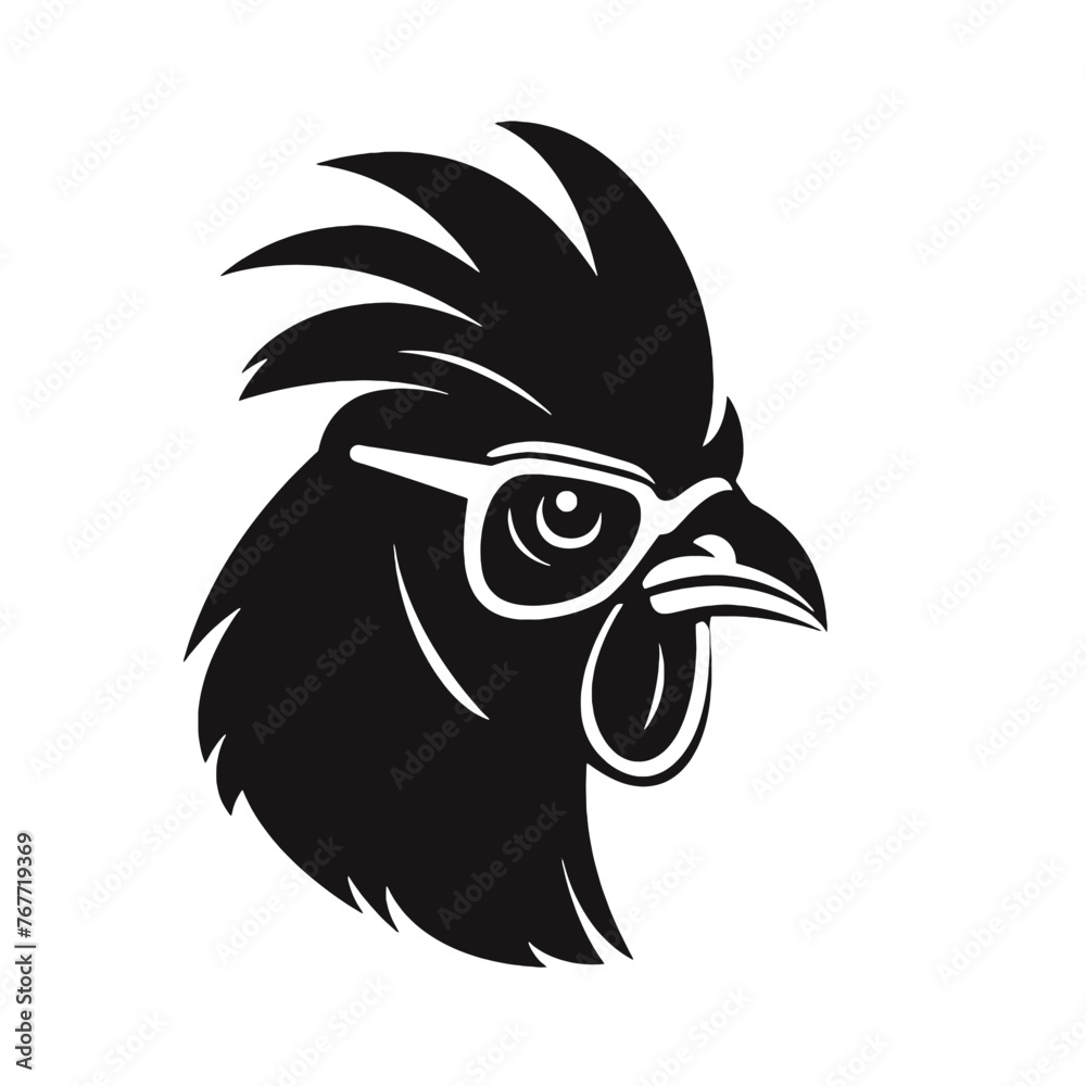 Fototapeta premium Chicken Rooster Head with sunglasses , Silhouette Mascot 