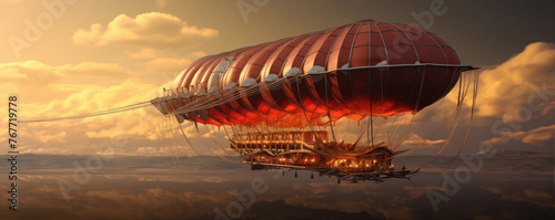 Vintage airship flying above the clouds