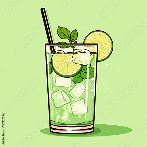 Mojito cocktail hand-drawn comic illustration. Mojito. Vector doodle style cartoon illustration