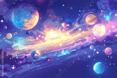 Anime space background  wallpaper  illustration