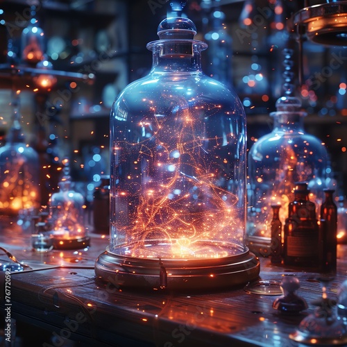In an alchemist's lab, a quantum computer harnesses superposition to brew transformative magic potions, a true breakthrough, 