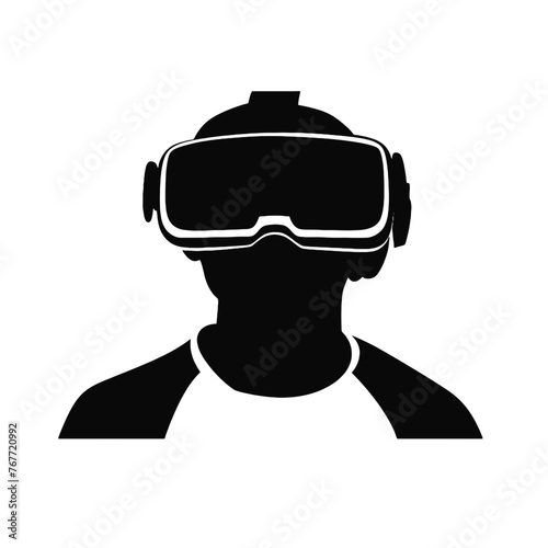 Augmented reality virtual reality headset on a person Silhouette , vector illustration