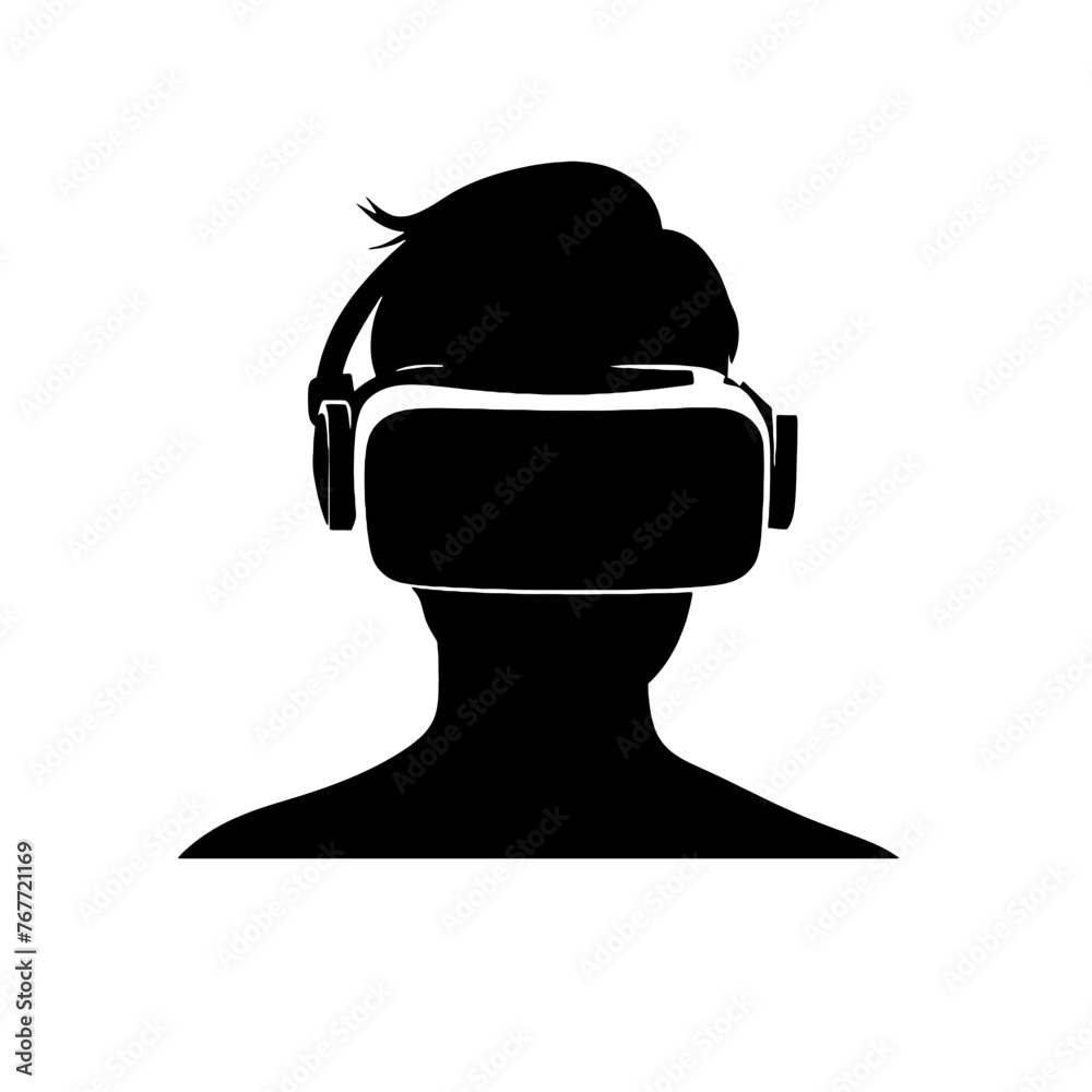 Naklejka premium Augmented reality virtual reality headset on a person Silhouette , vector illustration