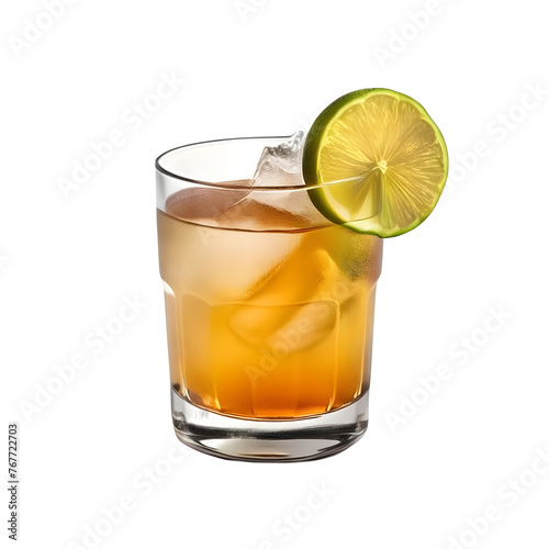 An Isolated Whiskey Sour with Lime Cocktail Drink, Transparent Background, PNG