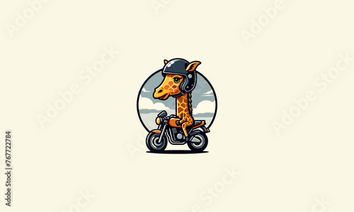 giraffe riding motorcycle vector logo design