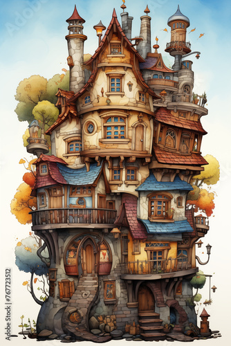 Illustration of a fairytale house with a lot of details. Tales of European peoples. Generative AI tools