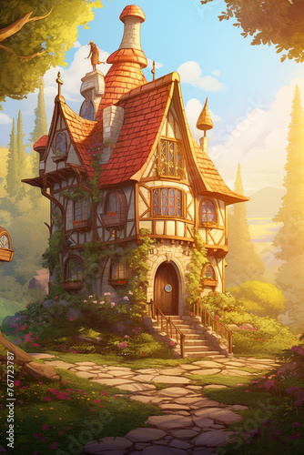 Illustration of a fairytale house with a lot of details. Tales of European peoples. Generative AI tools