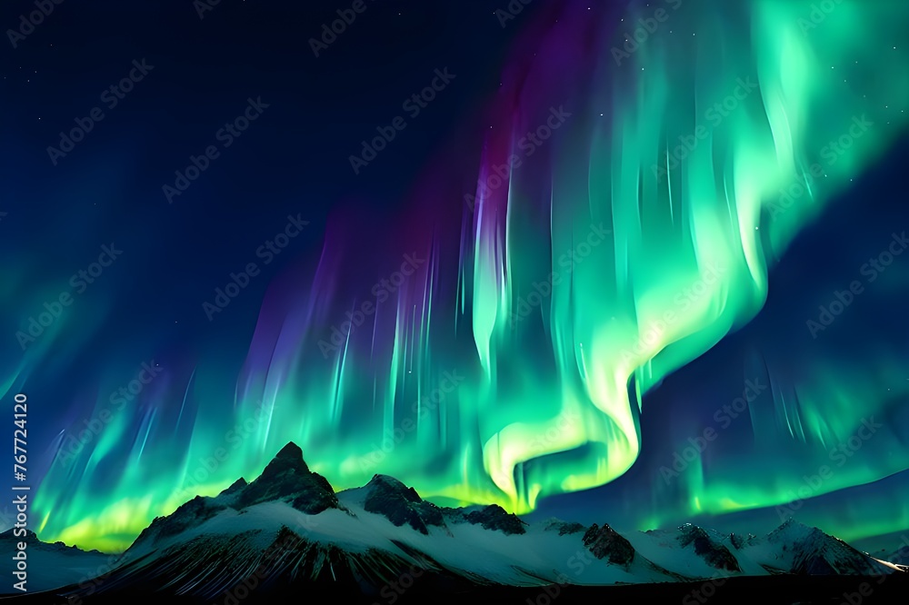 Aurora Borealis with mountain background 
