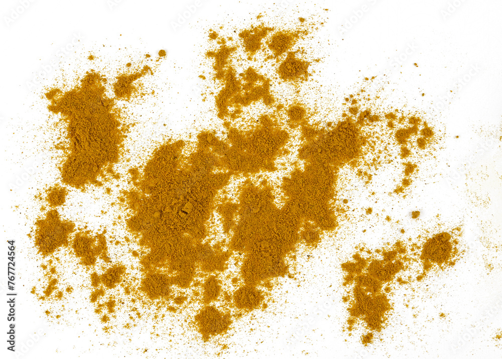 Scattered piles of turmeric (spices curcuma) isolated on a transparent background. Top view. Scattered piles of turmeric (spices curcuma) isolated on a transparent background. Top view.