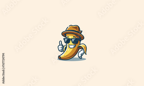 character banana wearing sun glass and hat vector logo design
