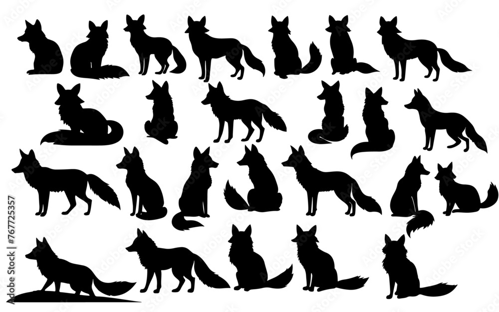 set of a fox silhouette vector