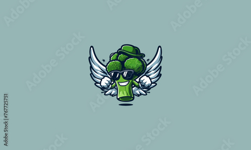 broccoli wearing sun glass and hat vector mascot design