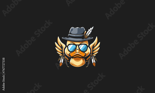 character duck wearing sun glass and hat vector logo design