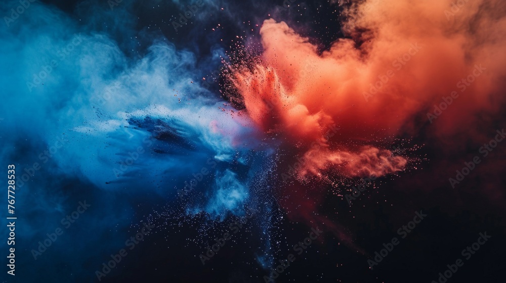 Explosive Color Clash in Blue and Red Smoke