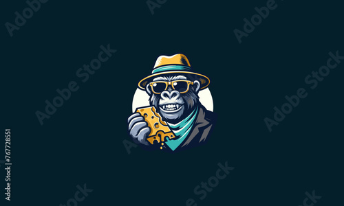 gorilla eat cheese vector illustration mascot design