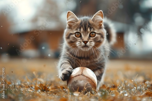 Spunky Feline Football Fanatic Scampering on the Pitch photo
