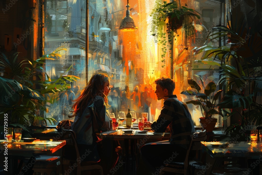 cozy ambiance of a blurred coffee shop or cafe restaurant, with abstract light creating a dreamy background atmosphere.