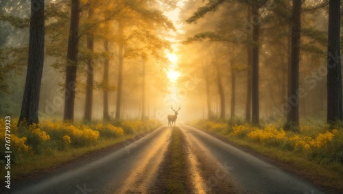 Deers in the Forest, Magnificent landscape, nature and forest image.