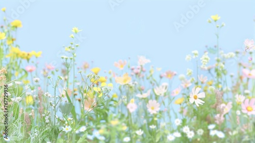 Wildflowers Blooming in Bright Spring Meadow