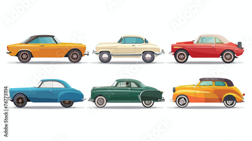 Vintage Cars Flat vector isolated on white background