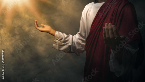 Obraz na płótnie Jesus Christ's raised hands and praying to god