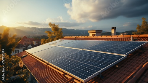 Solar panels on house roof harnessing sunlight for energy