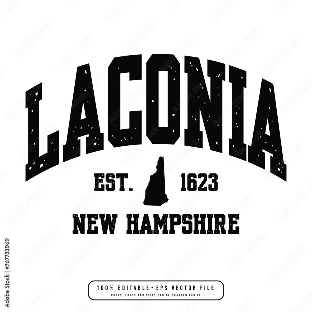 Laconia text effect vector. Editable college t-shirt design printable text effect vector	