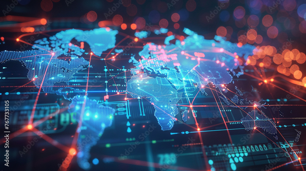 Abstract world map, concept of global network and connectivity, international data transfer and cyber technology, worldwide business, information exchange and telecommunication. Maps for business Abstract world map, concept of global network and connectivity, international data transfer and cyber technology, worldwide business, information exchange and telecommunication. Maps for business