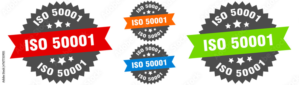 Fototapeta premium iso 50001 sign. round ribbon label set. Seal