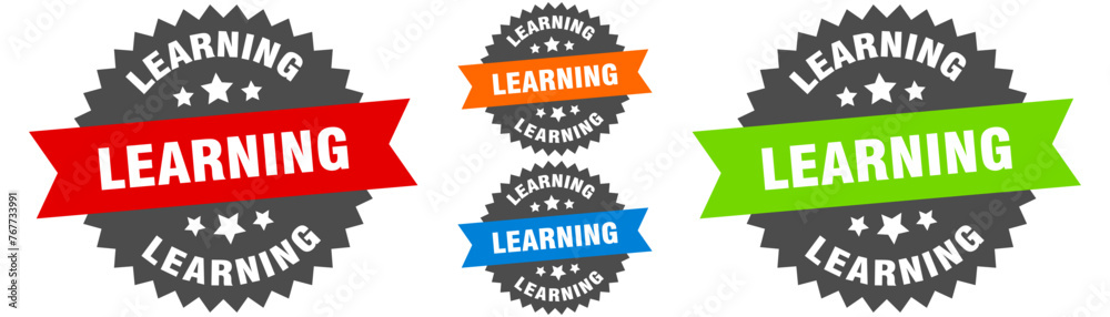 learning sign. round ribbon label set. Seal learning sign. round ribbon label set. Seal