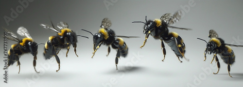 Dynamic Array of Bumblebees in Motion, Capturing the Energy and Activity of Pollinators - AI-Generated photo