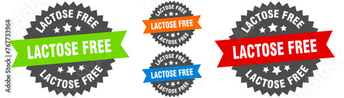 lactose free sign. round ribbon label set. Seal
