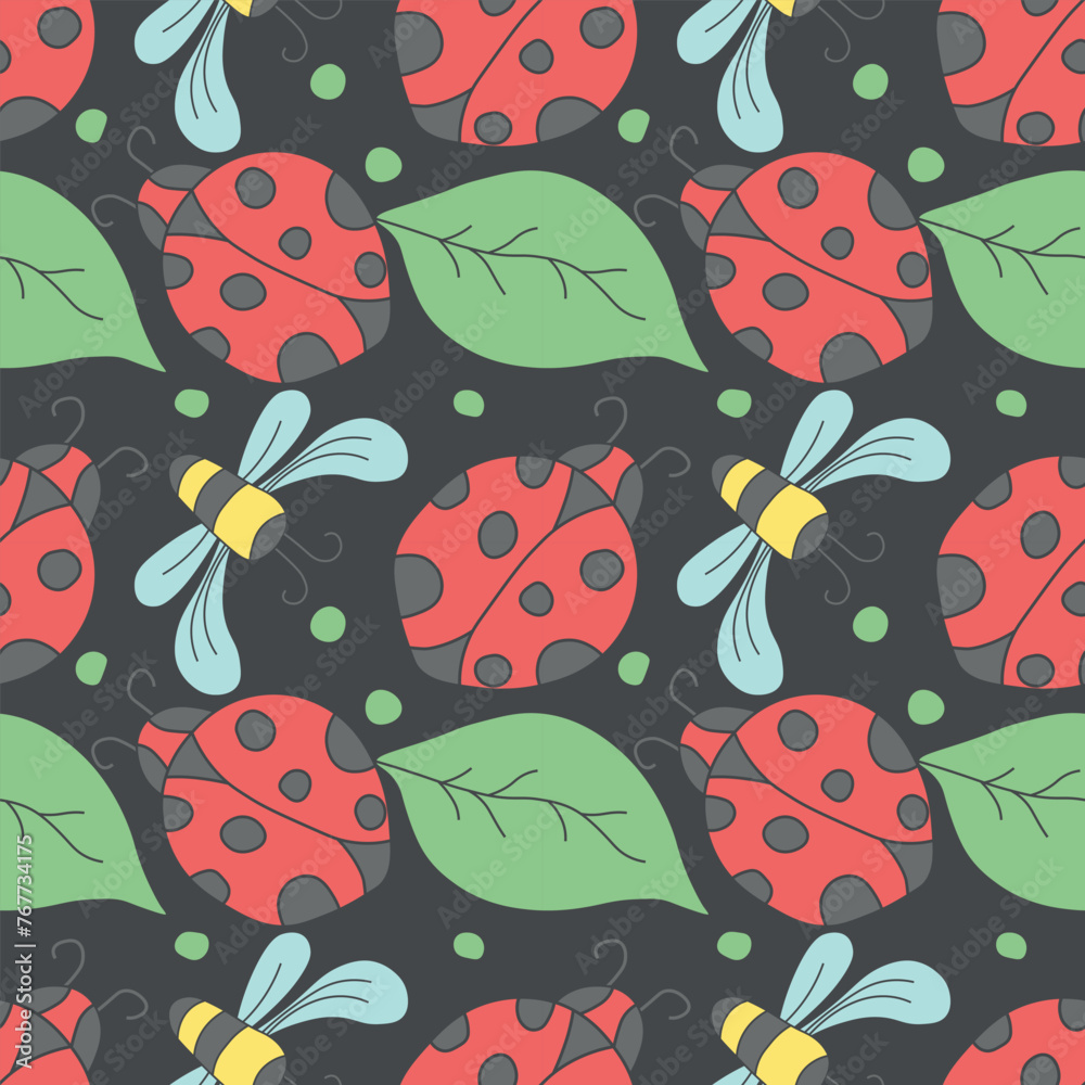 Seamless pattern with ladybugs. Summer ladybugs background