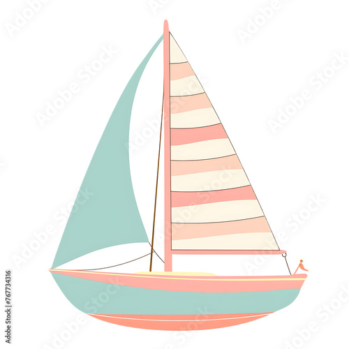Cute cartoon sailboat clip art on transparent background PNG.