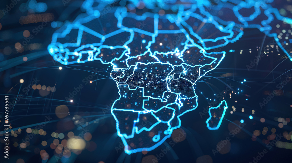 Digital map of Africa, concept of global network and connectivity, high speed data transfer and cyber technology, business exchange, information and telecommunication. Map for business Digital map of Africa, concept of global network and connectivity, high speed data transfer and cyber technology, business exchange, information and telecommunication. Map for business