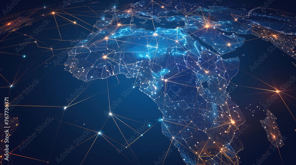 Digital map of Africa, concept of global network and connectivity, high speed data transfer and cyber technology, business exchange, information and telecommunication. Map for business Digital map of Africa, concept of global network and connectivity, high speed data transfer and cyber technology, business exchange, information and telecommunication. Map for business