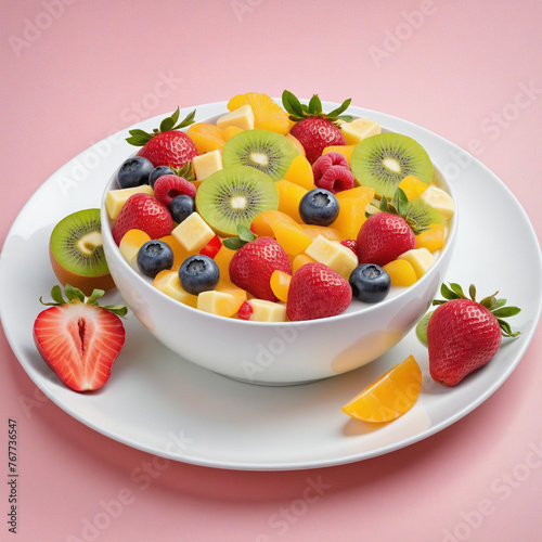 fruit salad in a plate    colorful background