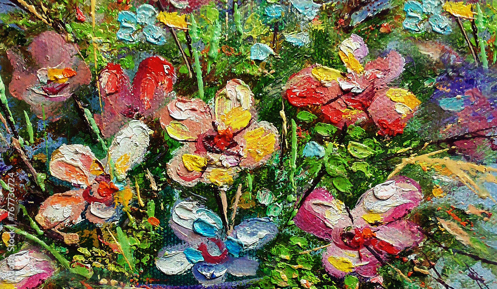 Original oil painting abstract color petal flower	