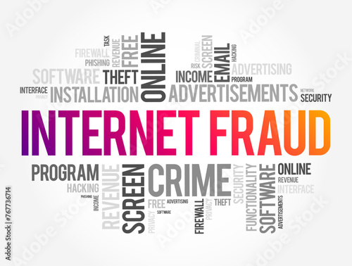 Internet Fraud is a type of cybercrime fraud or deception which makes use of the Internet, word cloud concept background © dizain